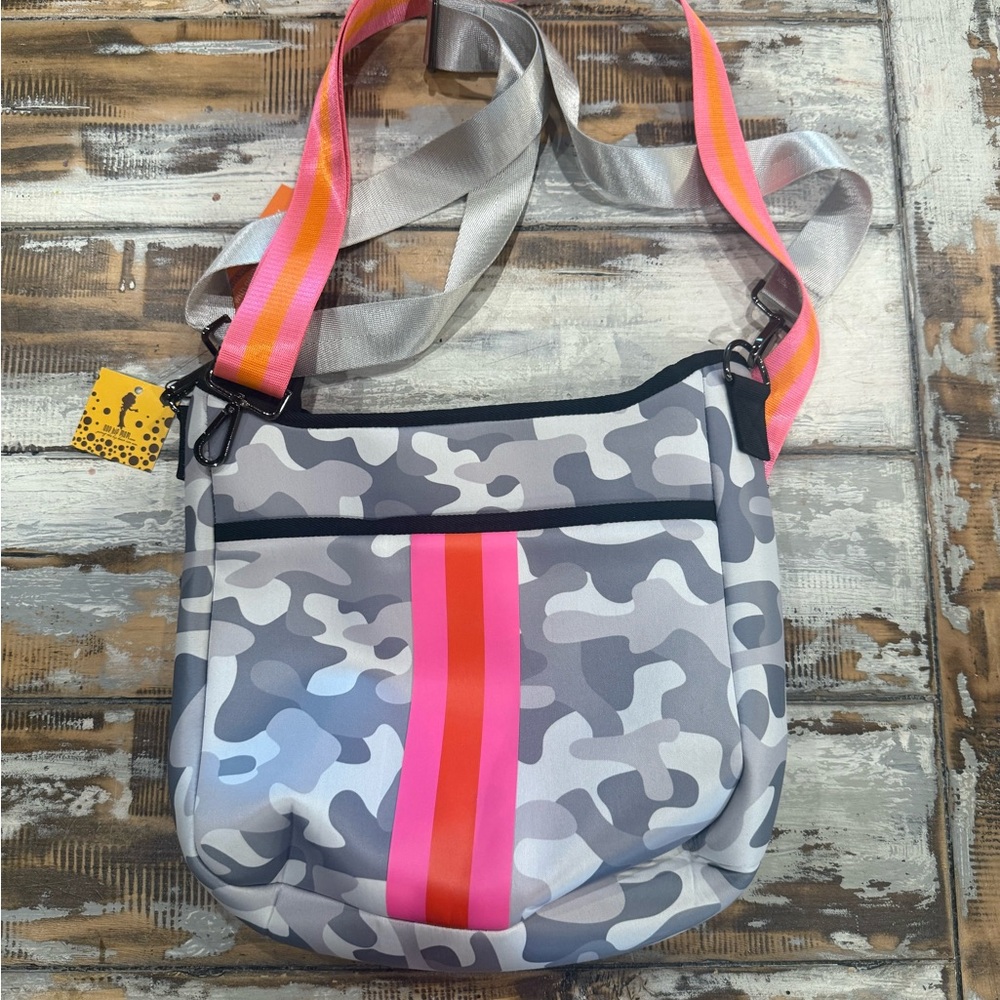 Gray and Pink Camouflage Crossbody Bag